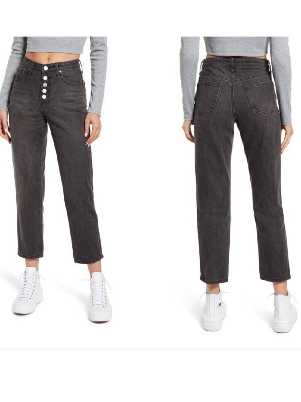 NWT BP High Rise Mom Jean w/ Button Fly Closure in Faded Black Wash - Size 28